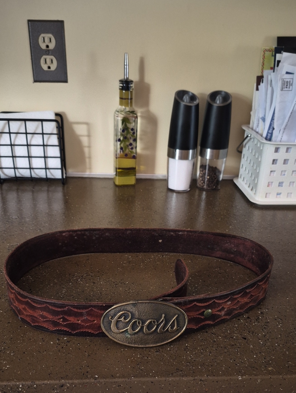 Coors 70s Brown Leather Belt with Oval Coors Buckle Handcrafted Folk